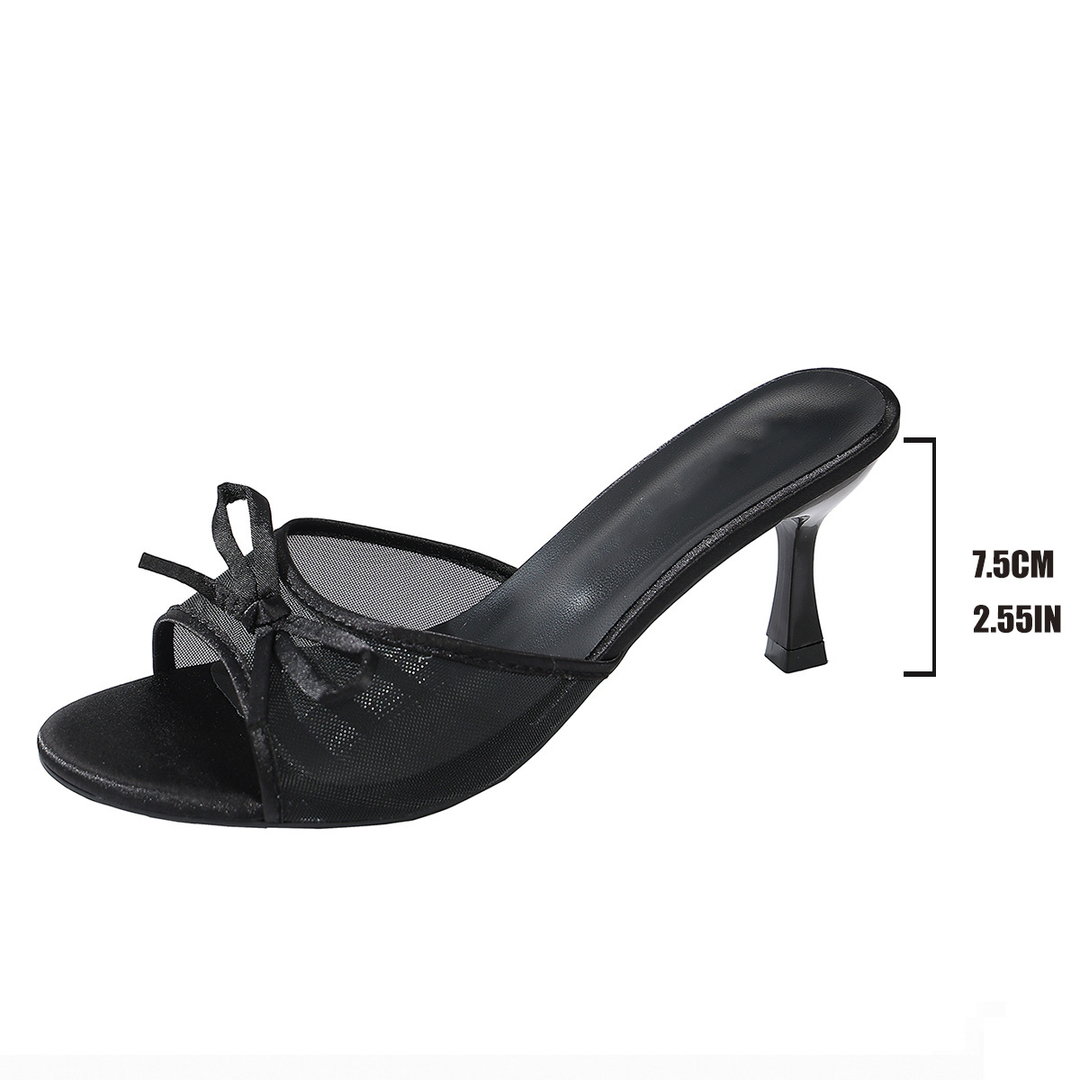Tulle Bow Stiletto Heel Slides