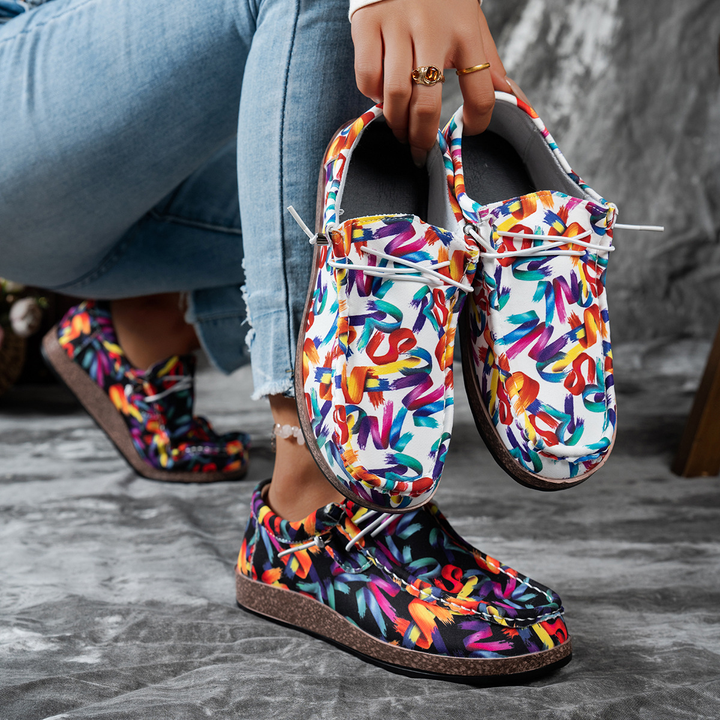 Women Printed Lace‑Up Platform Comfort Casual Loafers