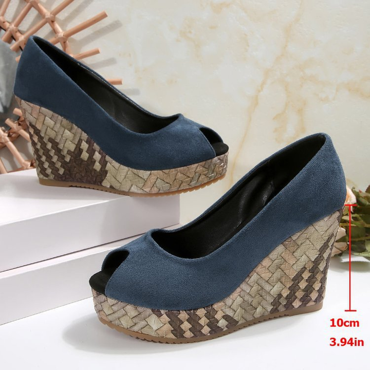 Open-toe woven platform wedge shoes