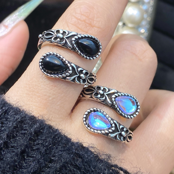 Vintage Floral Teardrop Gem Wrap Ring