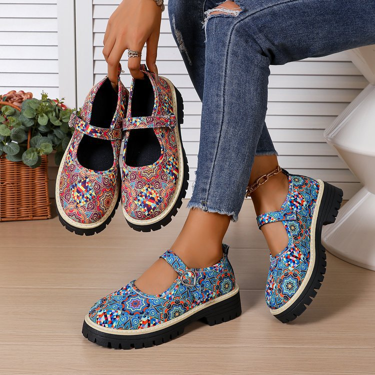 Bohemian Print Mary Jane Platform Shoes