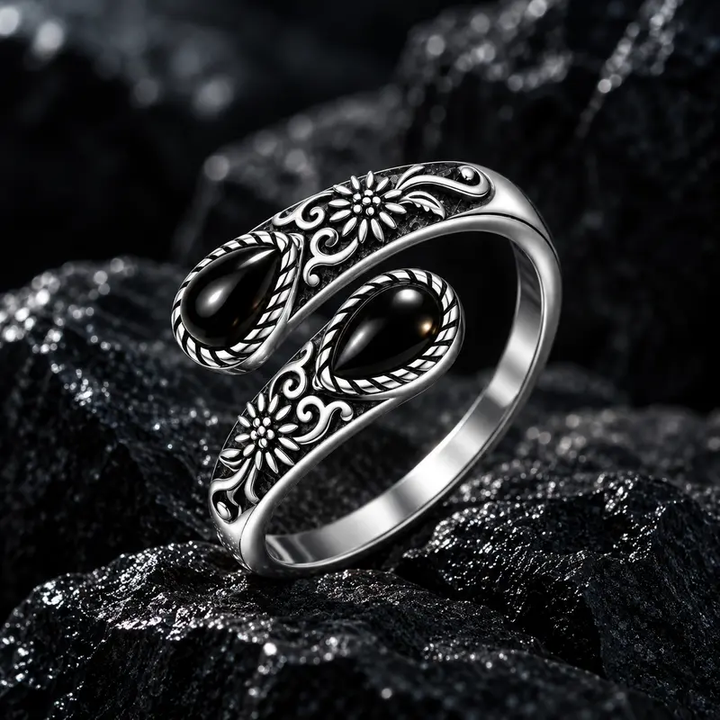 Vintage Floral Teardrop Gem Wrap Ring