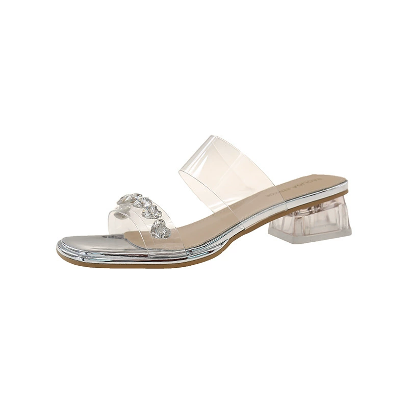 CRYSTAL CLEAR STRAP GLASS HEEL SLIDES