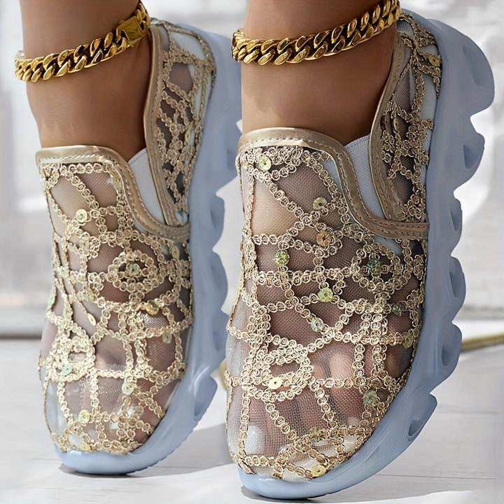 Sparkle Mesh Slip On Platform Casual Sneakers