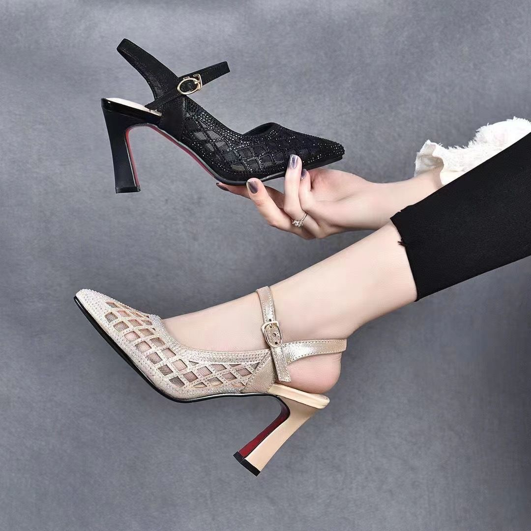 Point Mesh Strap High Heels