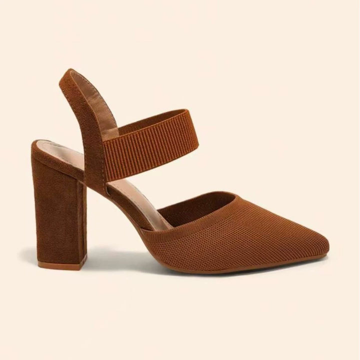 Pointed Toe Elastic Strap Block Heels
