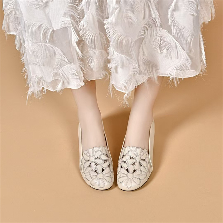 Floral Cutout Breathable Low Heel Loafers