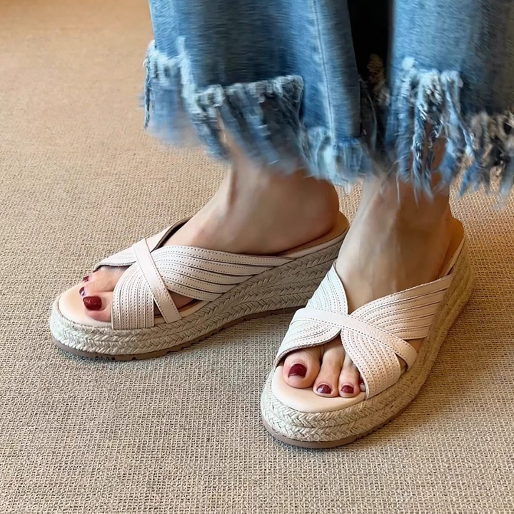 Cross Strap Espadrille Wedge Slide Sandals