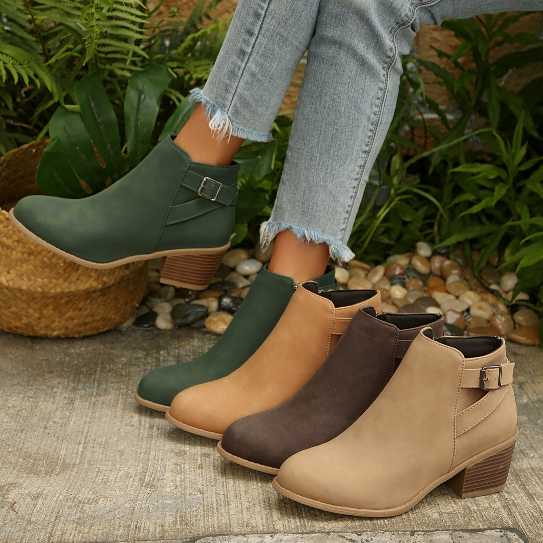 Women Side Zip Chunky Heel Ankle Booties