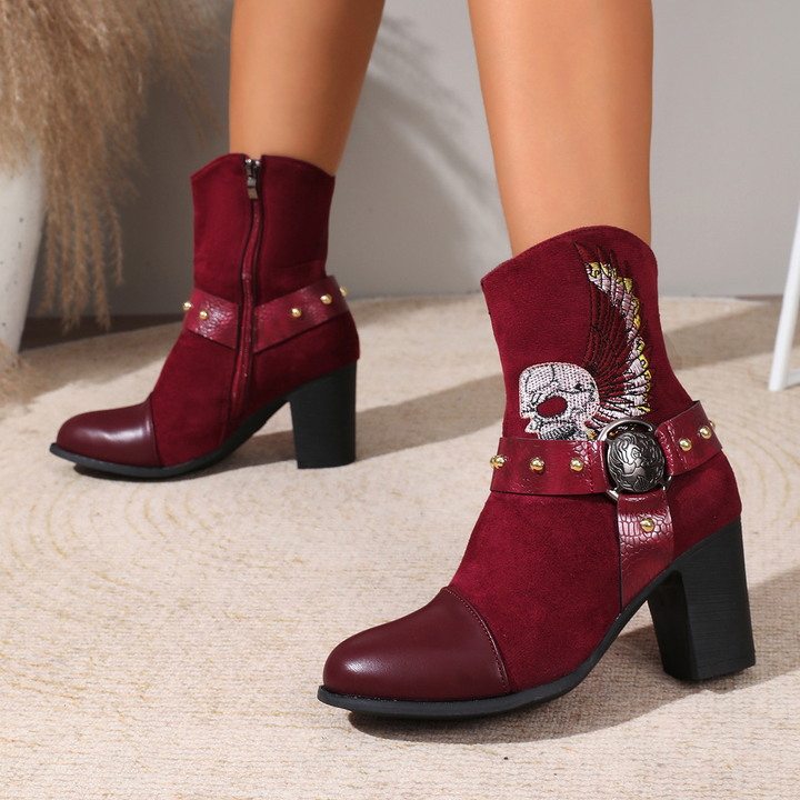 Wing Skull Embroidered Biker Boot