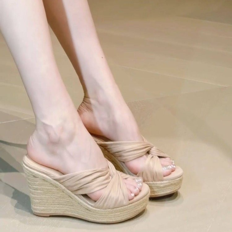 Twist Front Espadrille Wedge Slide Sandals