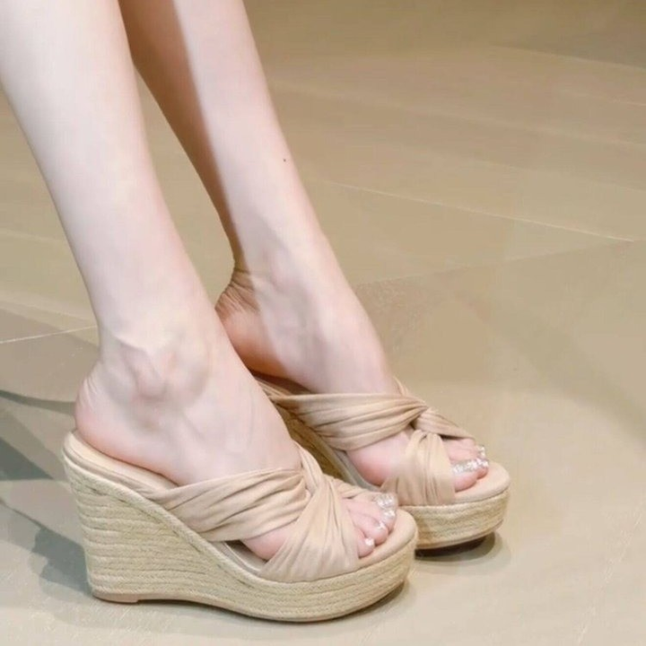 Twist Front Espadrille Wedge Slide Sandals