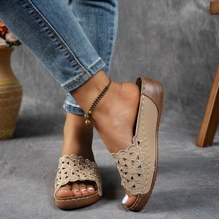 vintage hollow flower platform wedge casual slippers
