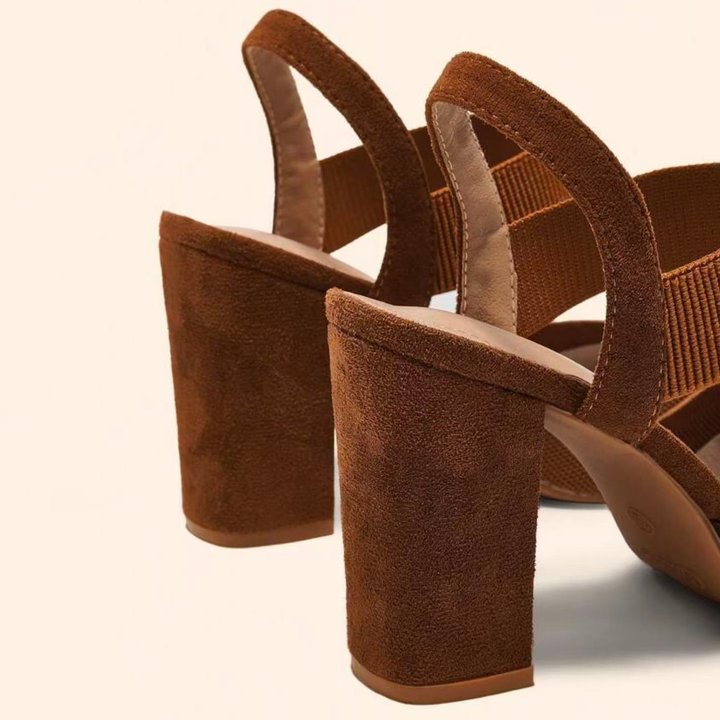 Pointed Toe Elastic Strap Block Heels