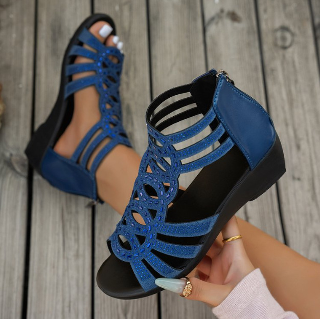 Hollow Rhinestone Wedge Shoe