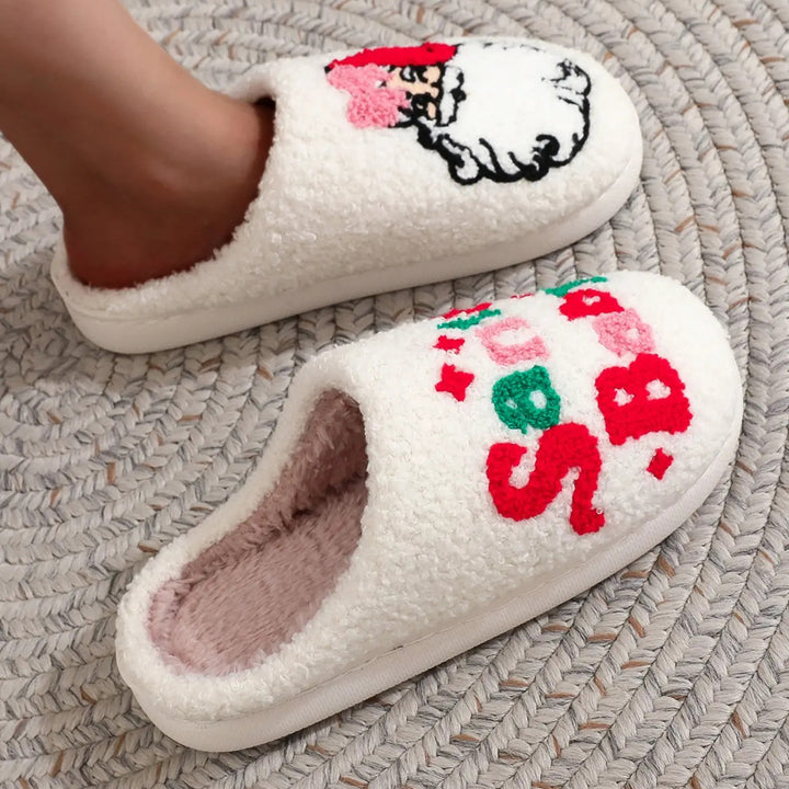 Christmas Santa Baby Printed Fuzzy Closed Toe Indoor Slippers