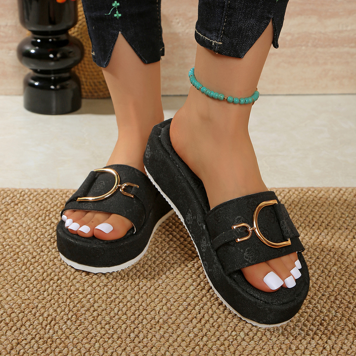 Retro Print Buckle Platform Sandals