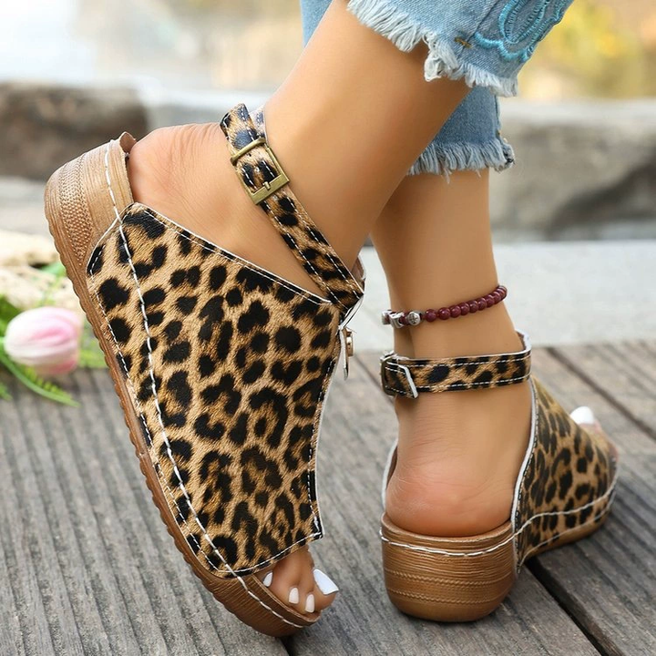 Leopard Print Retro Wedge Open Toe Casual Summer