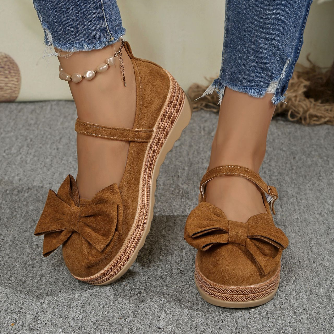 Bow Accent Mary Jane Wedge Platform Casual Shoes