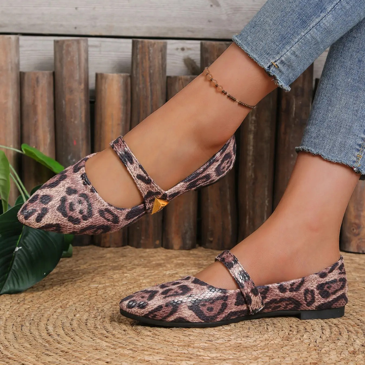 Retro Animal Print Strap Flat Mary Janes