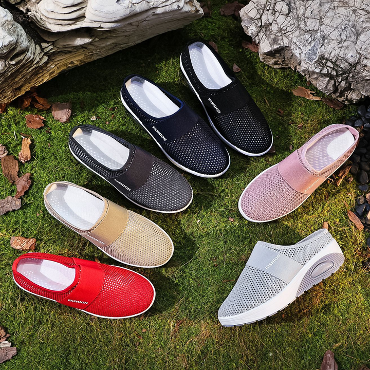 Ladies Breathable Mule Sneakers Air Cushion Slip‑On Walking Shoes