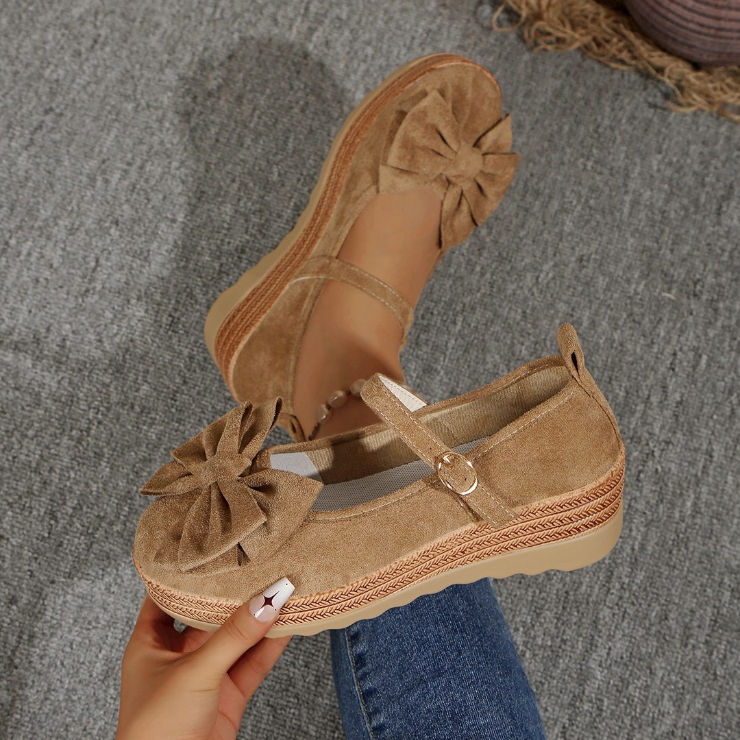Bow Accent Mary Jane Wedge Platform Casual Shoes