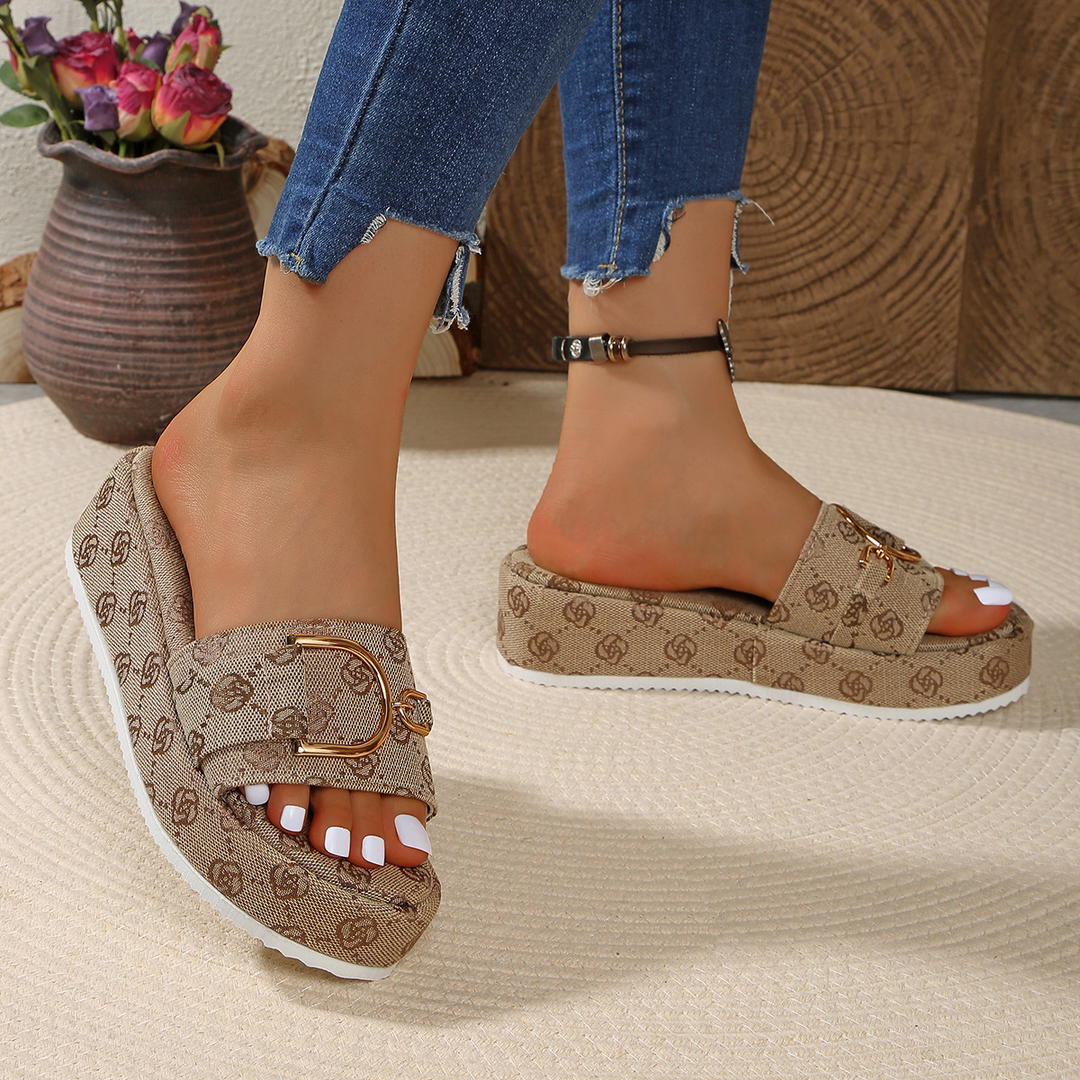 Retro Print Buckle Platform Sandals