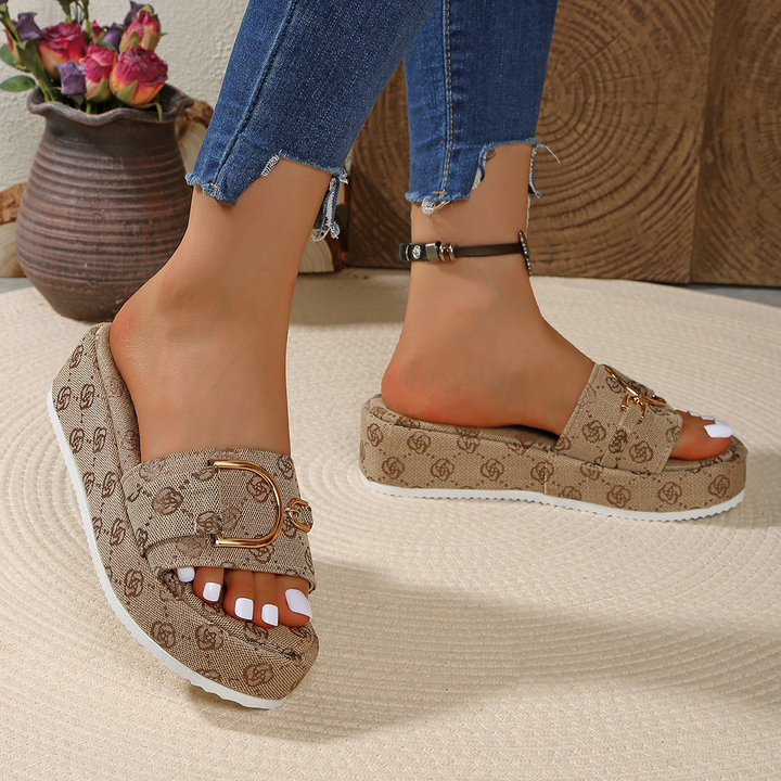 Retro Print Buckle Platform Sandals