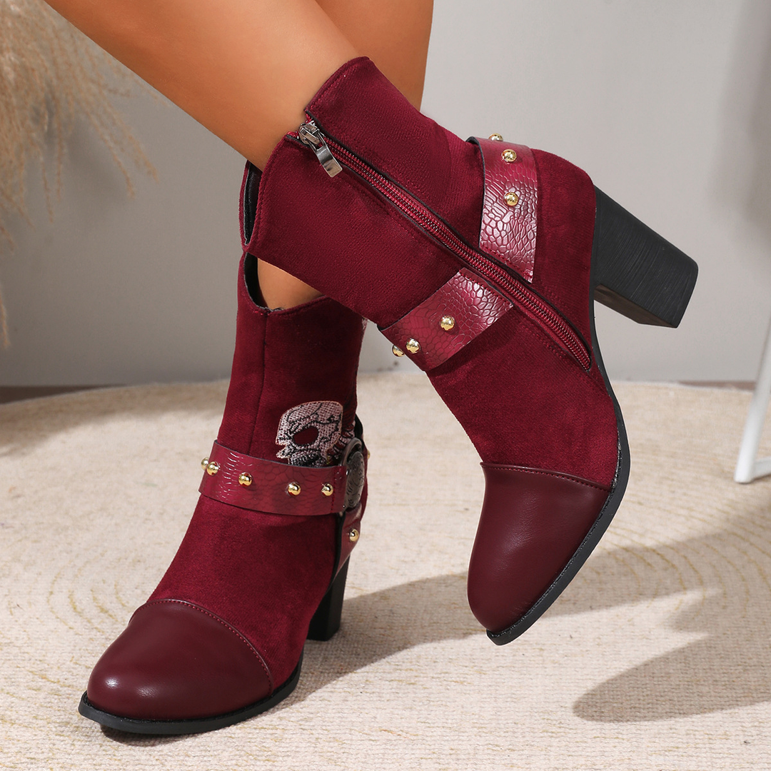 Wing Skull Embroidered Biker Boot