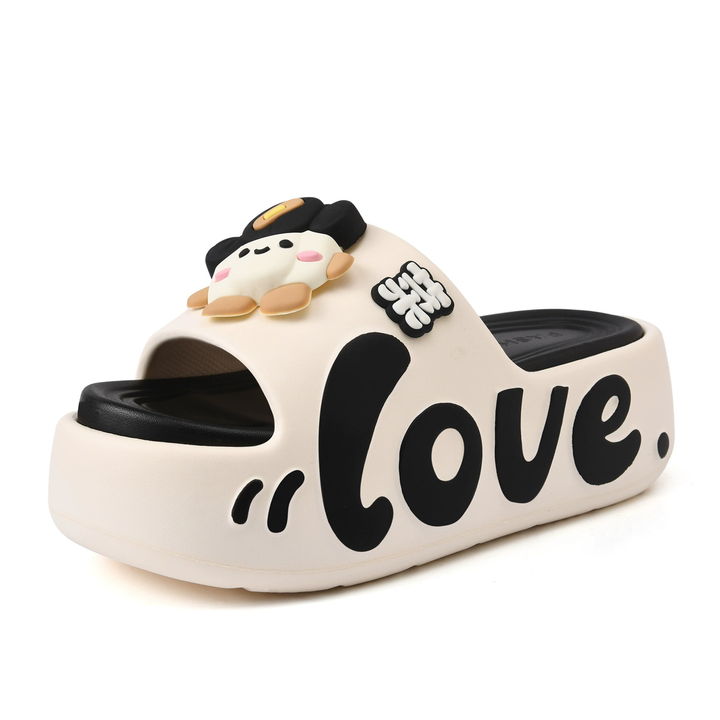 Cute Love Cartoon Doll Platform Slip On Summer Slippers