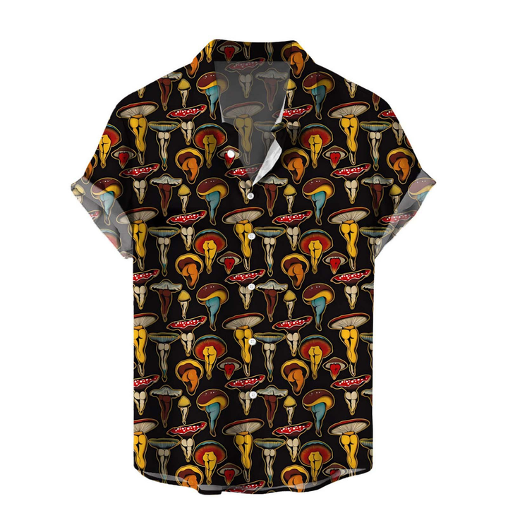 Vintage  Print Short Sleeve Button Up Shirt