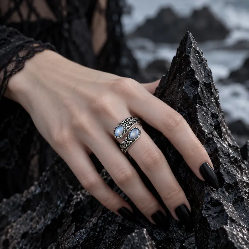 Vintage Floral Teardrop Gem Wrap Ring