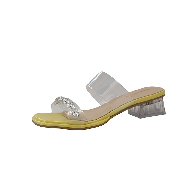 CRYSTAL CLEAR STRAP GLASS HEEL SLIDES