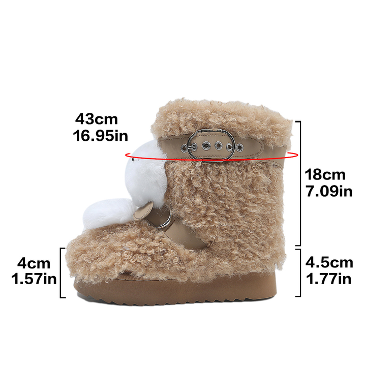 Cute Plush Doll Accent Furry Platform Buckle Ankle Boots