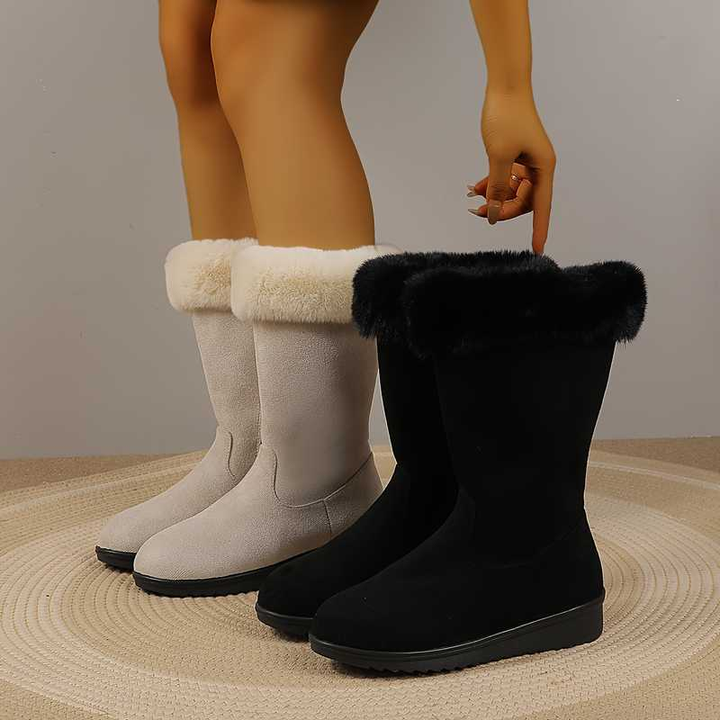 Fur Trim Side Zip Mid Calf Winter Boots