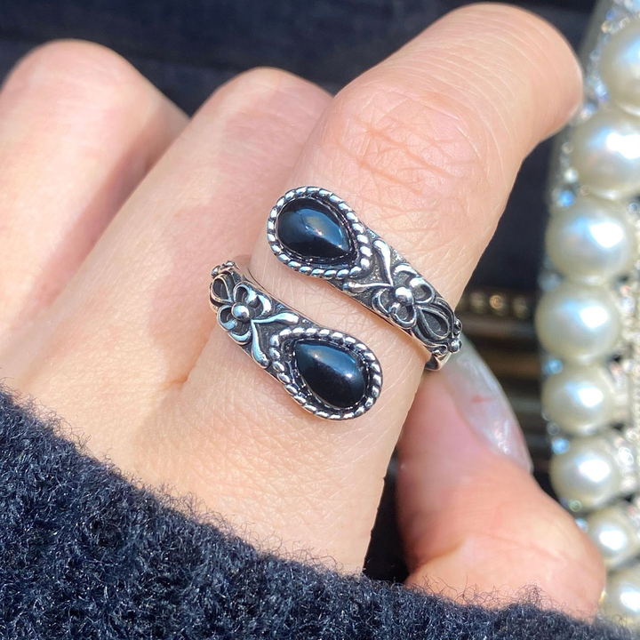 Vintage Floral Teardrop Gem Wrap Ring
