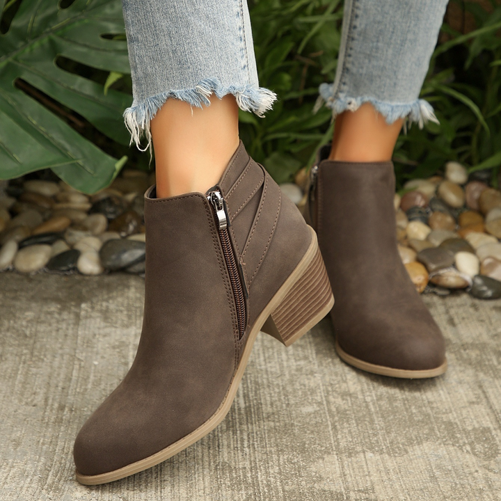 Women Side Zip Chunky Heel Ankle Booties